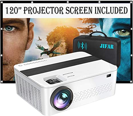 Bluetooth Native 1920x1080P Projector with 120" Projector Screen & Bag ,9000 Lux Upgrade Full HD 4K Projector with 450" Display,Outdoor Projector Support Dolby Sound & 75% Zoom for Phone,PC,TV Box,PS4