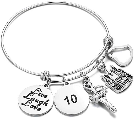 LSL 10 Year Old Girl Gifts Bangle Bracelet Stainless Steel Expandable Bracelets Gifts for Her 10th Birthday Gifts for Daughter Granddaughter Sister Live Laugh Love
