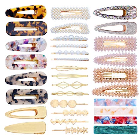 32 Pcs Pearl Hair Clip Pearl Hair Pins Acrylic Resin Hair Barrettes Geometric Bobby Hair Pins Metal Gold Hairpin Hair Styling Jewelry Hair Clamps Hair Accessories Women