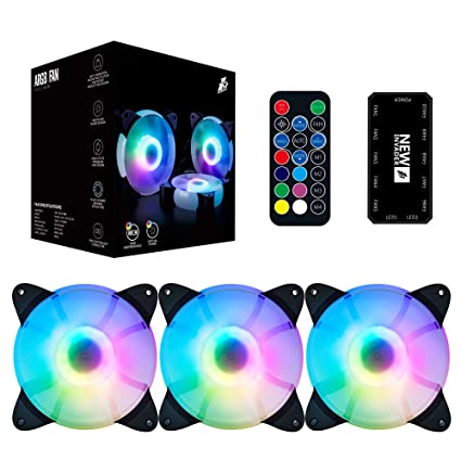 1STPLAYER Ultra Quiet 120mm Addressable RGB Case Fan Combo CC, 5V 3PIN Motherboard Sync, 10-Port Fan Hub, Remote Control 16.8 Million Colors, Hydraulic Bearing, High Performance Speed, 3 Pack