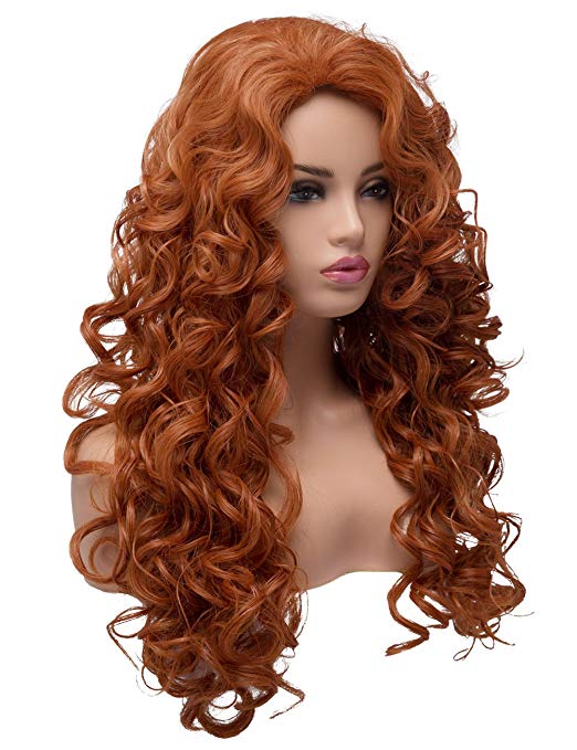 BESTUNG Long Fox Red Hair Curly Wavy Full Head Halloween Wigs for Women Cosplay Costume Party Hairpiece (130A-Fox Red)