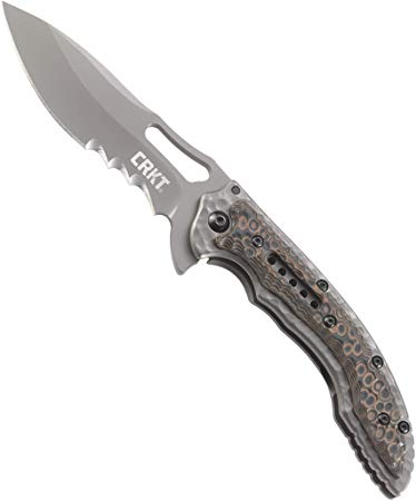 CRKT Fossil Folding Pocket Knife: Compact Stainless Steel EDC Folder with Veff Serrations, Everyday Carry Knife, Titanium Nitride Blade Finish 5461K