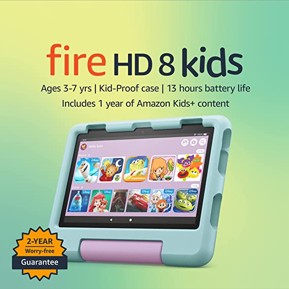 Amazon Fire HD 8 Kids tablet, 8" HD display, ages 3-7, includes 2-year worry-free guarantee, Kid-Proof Case, 32 GB, (2022 release), Disney Princess