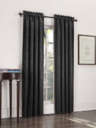 Sun Zero Cadence Velvet Textured Woven Blackout Curtain Panel 52 by 95-Inch Black