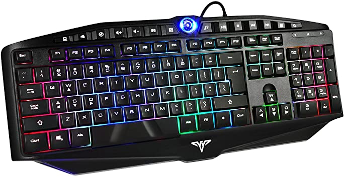 TOPELEK RGB Gaming Keyboard USB Wired Keyboard, LED Backlit Computer Keyboard with 14 Independent Multimedia Keys, 19 Keys Anti-ghosting, Splash-Proof, Ideal for PC/Mac Game