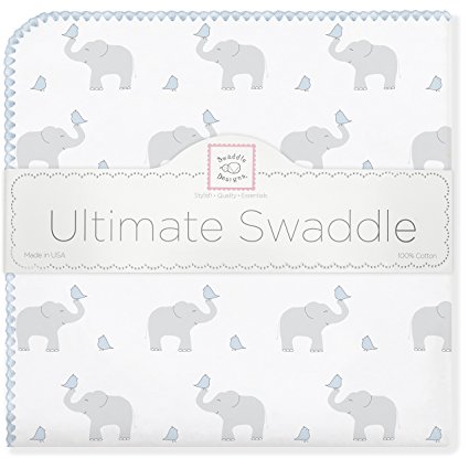 SwaddleDesigns Ultimate Receiving Blanket, Elephant & Chickies, Morning Sky