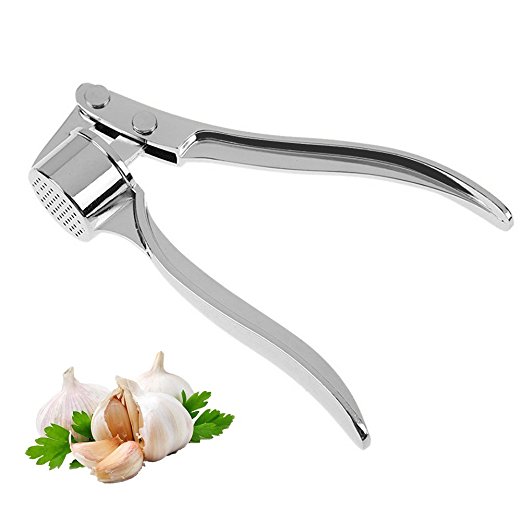 HOAEY Professional Garlic Press, Easy to Crush the Garlic Cloves & Ginger, Best Garlic Mincer for Chef, Silver