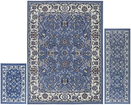 Home Dynamix Ariana Badah Area Rug 3 Piece Set (4'11" x6'11,1'8" x4'11,1'8" x2'8), Border Blue/Ivory