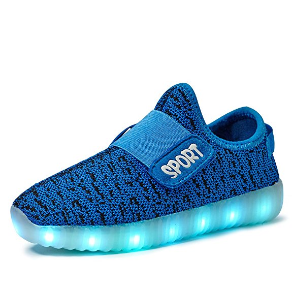 VILOCY Kids USB Charging 7 Colors LED Light up Breathable Sports Shoes Flashing Sneakers Loafers