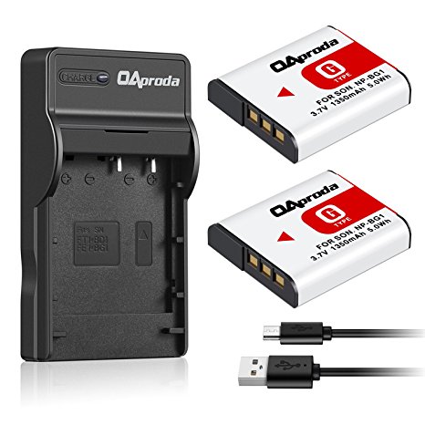 OAproda Replacement NP-BG1 Battery (2 Pack) and Ultra Slim Micro USB Battery Charger for Sony NP-FG1,  CyberShot DSC-W30, W35, W50, W55, W70, W80, WX1, WX10, HX9V, H10, H20, H70, H50, H55, H90