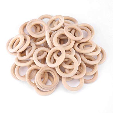 Natural Wood Rings Wooden Rings Circles Unfinished Wood Baby Teether Teething Toy Gift DIY Pendant Connectors Craft (1.88"(50pcs))