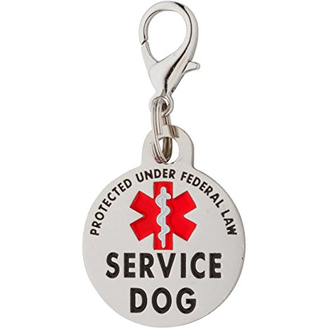 DOUBLE SIDED SERVICE DOG Federal Protection Tag with Red Medical Alert Symbol 1.25 inch.