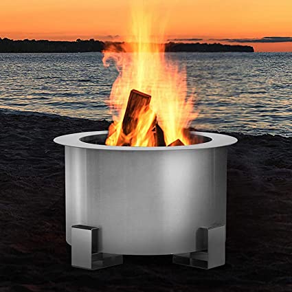 U-MAX Outdoor Smokeless 21.5" Fire Pit, 304 Stainless Steel Anti-Rust Bonfire Firepit, Portable Backyard Patio Wood Burning Fire Pit for Smores, Camping