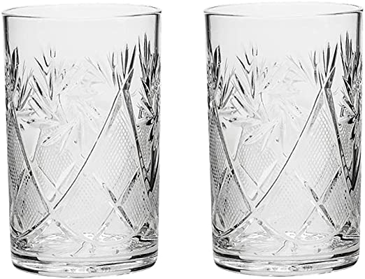 SET of 2 Russian Cut Crystal Drinking Glasses 250 ml / 8.5 oz. for Hot or Cold Liquids Fits Glass Holder"Podstakannik"