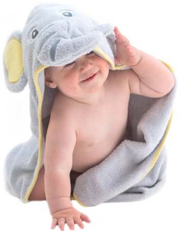 EXTRA SOFT Elephant Baby Hooded Towel - 100% Cotton Baby Bath Towel - Perfect For Baby Shower - Newborn Or Toddler Girls And Boys