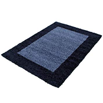 Shaggy carpets for living rooms, dining rooms or guest rooms with various colors such as black, brown, cream, green, red, mocha, purple, turquoise with 3 cm pile height and the carpets with OEKOTEX certified 1503, Size:300x400 cm, Color:Navy