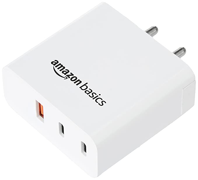 Amazon Basics High Power 65W Mobile/Laptop Charger Dual Port Output with Type-C Charging Cable (White)