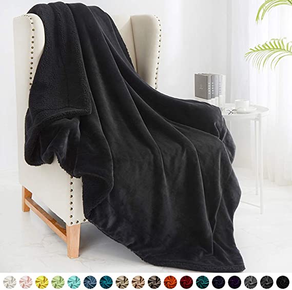 Walensee Sherpa Fleece Blanket (Twin Size 60”x80” Black) Plush Throw Fuzzy Super Soft Reversible Microfiber Flannel Blankets for Couch, Bed, Sofa Ultra Luxurious Warm and Cozy for All Seasons
