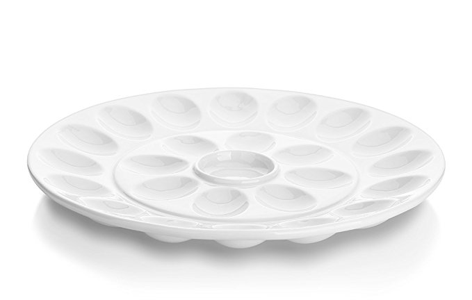 DOWAN 12.6-inch Porcelain Deviled Egg Dish/Egg Platter with 25-Compartment, Round&White