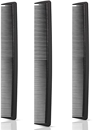 3 Pieces Carbon Fibre Hair Cutting Comb Fine and Standard Tooth Hair Comb Anti-static Heat Resistant Combs Black Hairdressing Styling Combs for Men Women Home Salon Hair Styling Grooming