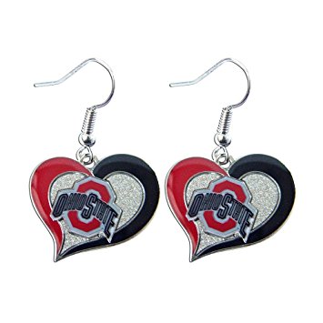 NCAA Ohio State Buckeyes 3/4" Swirl Heart Shape Dangle Logo Earring Set Charm Gift