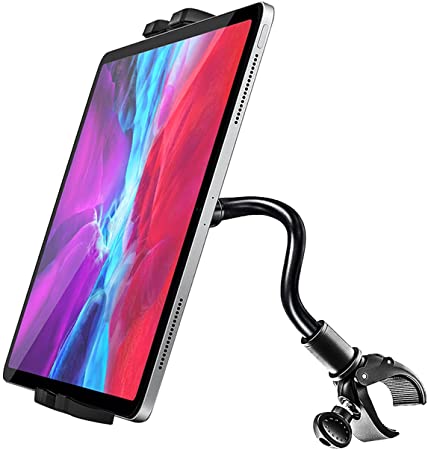 Gooseneck Spin Bike Tablet Mount, woleyi Elliptical Treadmill Tablet Holder, Indoor Stationary Exercise Bicycle Tablet Stand for iPad Pro / Air / Mini, Galaxy Tabs, More 4-11" Cell Phones and Tablets