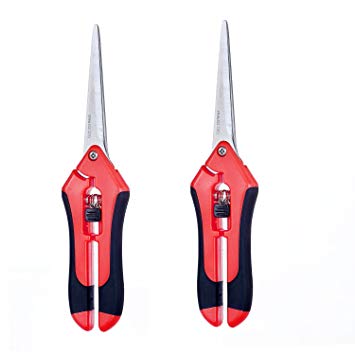 TopoGrow 2 X Gardening Hand Pruner Pruning Shear with Trimming Precision Blades, Stainless Steel Hand Pruners, Bud/Flower Trimmers & Bonsai Snippers(2-Pack(Long Blade Scissors))
