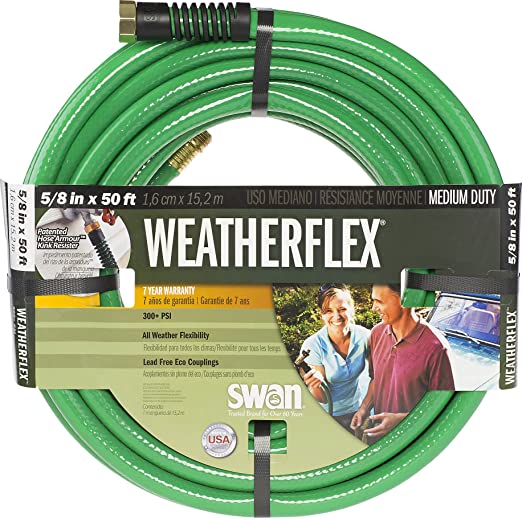 Swan Products SNWF58050 WEATHERFLEX Medium Duty All Temperature Use Garden Hose 50' x 5/8", Green