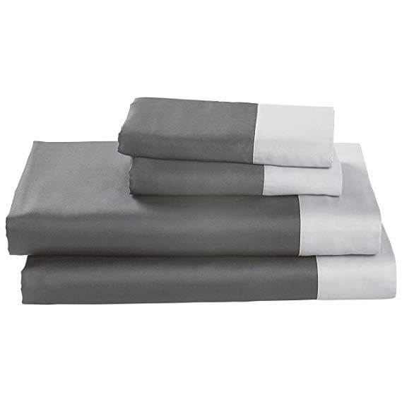 Rivet Color Block 100% Supima Cotton Sheet Set, King, Pewter/White