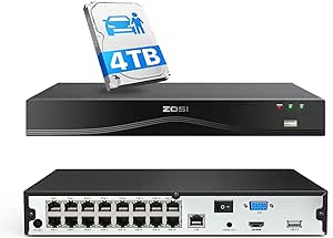 ZOSI 4K 24CH PoE NVR with 4TB Hard Drive, 24 Channel 16-Port 8MP Dual-Disk Backup POE Network Video Recorder Surveillance System for 24/7 Recording, Only Work with 4K/5MP/4MP/3MP HD ZOSI PoE Camera