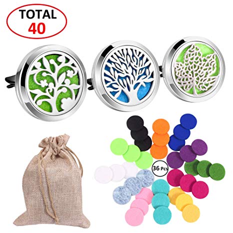 3 Pcs Car Essential Oil Diffuser Aromatherapy, 30 mm Stainless Steel Diffuser Locket Vent Clip Air Freshener with 36 Felt Pads