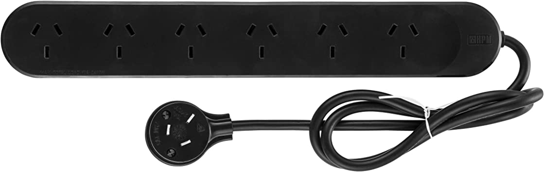 HPM R105/6BL 6 Outlet Powerboard with 0.9 Metre Lead, Black