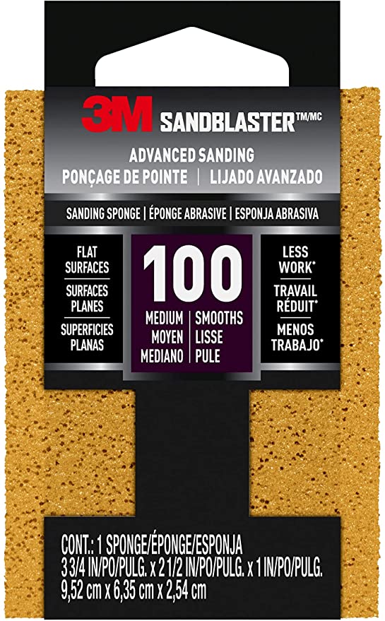 3M SandBlaster Advanced Sanding Sanding Sponge, 20908-100, 100 grit, 3 3/4 in x 2 1/2 x 1 in