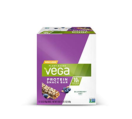 Vega Protein Snack Bar Blueberry Oat (12 Count) - Plant Based Vegan Protein Bars, Non Dairy, Gluten Free, Non GMO