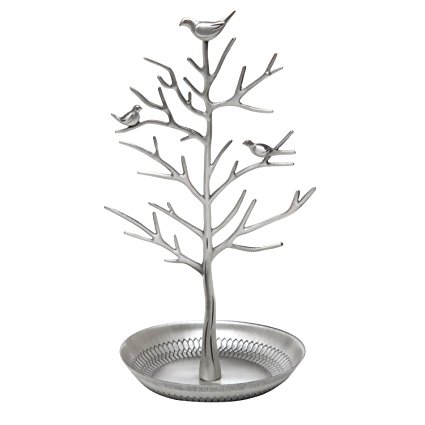 Inviktus Silver Birds Tree Jewelry Stand Display Earring Necklace Holder Organizer Rack Tower-silver