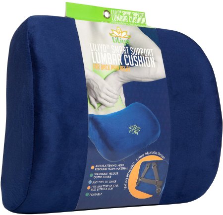 LILIYO Smart Lumbar Support Back Cushion Pillow for Lower Back Pain Relief - 3-Strap System (Blue)