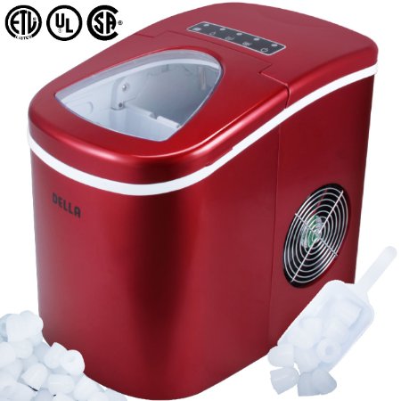 DELLA© Portable Ice Maker w/Easy-Touch, Yield Up To 26 Pounds of Ice Daily (Red)