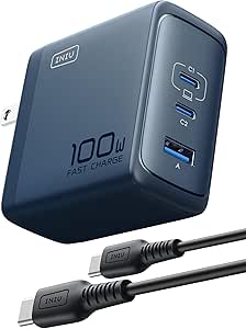 USB C Charger, INIU 3-Port 100W GaN Charger, Compact Foldable PD PPS USB C Wall Charger Block for MacBook Pro/Air, iPad Pro, Galaxy S23, Dell XPS 13, Note 20/10 , iPhone 16/15, Steam Deck, Blue