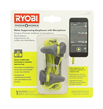 Ryobi ES8000 Phone Works Jobsite Noise Suppressing Earphones with Voice Amplifying Microphone