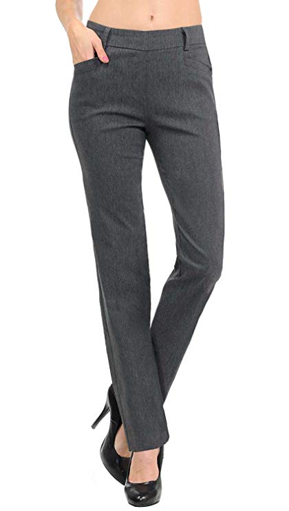 VIV Collection New Women's Straight Fit Trouser Pull-On Pants | 4 Styles Long/Short/Capri/Ankle