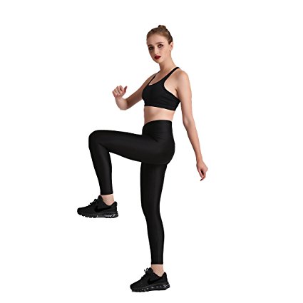 Lesubuy Solid Color Compression Flex Workout Yoga Pants For Women Wide Waistband Leggings