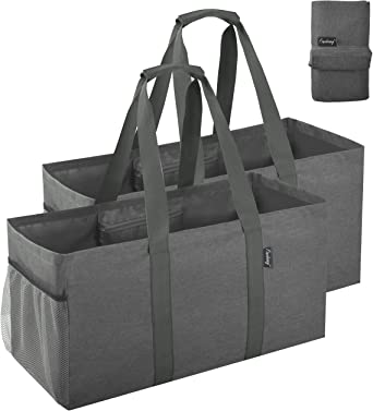 Finnhomy 42L Extra Large Utility Tote Bag, Reusable Folding Grocery Bags Totes, Oxford Fabric Storage Bags, 2 PACK