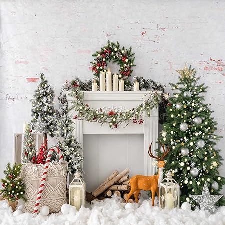 Kate 10x10ft Christmas Tree and Lighting Beads Decor Photography Backdrops White Painting Brick Wall Photo Backgrounds