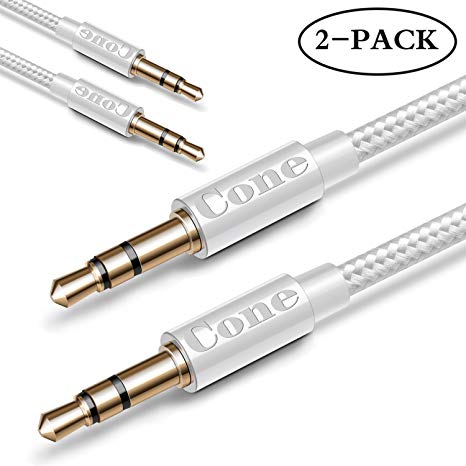 Aux Cable/Aux Cord/Audio Cable for car, (2-Pack 3.3Ft) Cone 3.5mm Nylon Braided Male to Male Auxiliary Cable for Car, Beats Headphone, iPhone, Computer, Home Stereo and Other Devices(Silver)