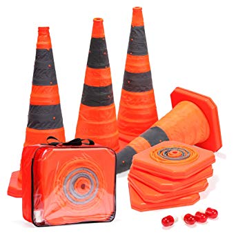 Kacul 28 inch Collapsible Traffic Cones with Nighttime LED Light Multi Purpose Pop up Reflective Road Parking Safety Cone (red1)