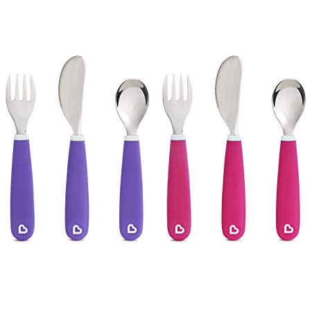 Splash Toddler Fork, Knife and Spoon Set, 6 Pack, Pink/Purple