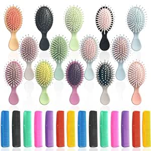 28 Pieces Mini Hair Brush, Detangling Hair Combs Set, Include 14 Travel Mini Brush for Hair 14 Fine Wide Hair Combs Wet Dry Hair for Girls Women Boys Men