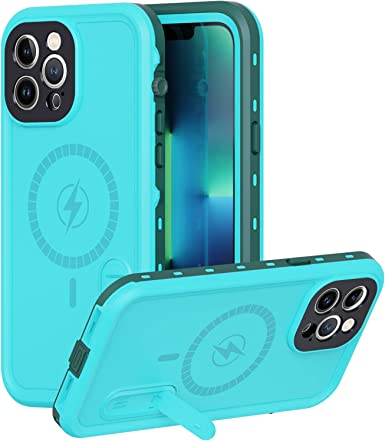 Waterproof Case for iPhone 13 Pro Max with Mag-Safe Charging, Built-in Screen Protector and Kickstand, Magnetic Heavy Duty Shockproof for Apple iPhone 13 Promax 5G (Solid Blue)