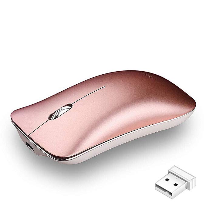 Wireless Mouse YJan 2.4G Ergonomic Wireless Portable Silent Optical Mice with USB Nano Receiver for Laptop PC Computer Chromebook and Notebook-Rosegold