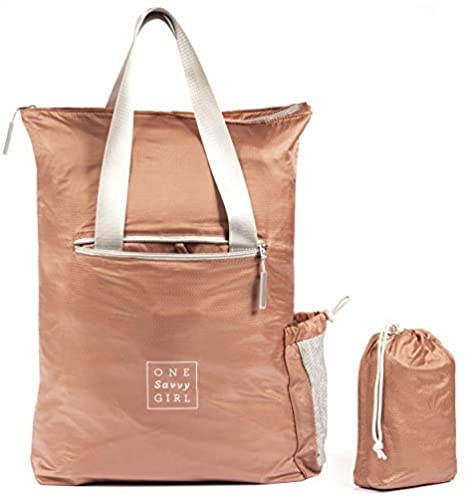 Packable Backpack for Women in Rose Gold - Lightweight Foldable Daypack and Tote Bag Perfect for Hiking, Walking, Travel & Adventure
